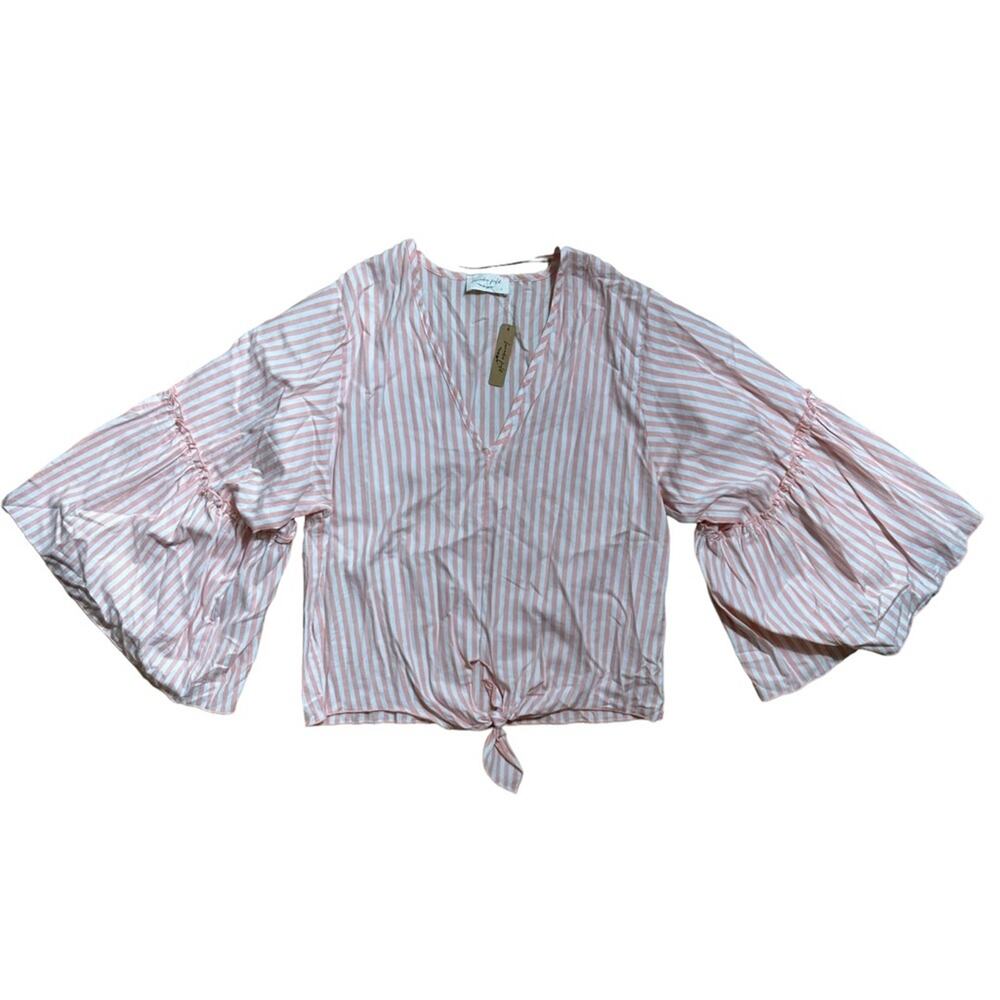 NWT Lavender Field Striped Tie Front Top Size Large - Picture 3 of 8
